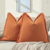 Zwjd Pillow Covers 16X16 Set Of 2 Burnt Orange Throw Pillow Covers With Fringe Chic Cotton Decorative Pillows Square Cushion Covers For Sofa Couch Bed Living Room Farmhouse Boho Decor