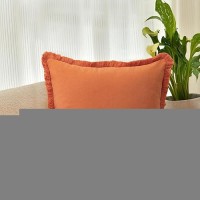 Zwjd Pillow Covers 16X16 Set Of 2 Burnt Orange Throw Pillow Covers With Fringe Chic Cotton Decorative Pillows Square Cushion Covers For Sofa Couch Bed Living Room Farmhouse Boho Decor