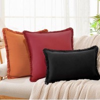 Zwjd Pillow Covers 16X16 Set Of 2 Burnt Orange Throw Pillow Covers With Fringe Chic Cotton Decorative Pillows Square Cushion Covers For Sofa Couch Bed Living Room Farmhouse Boho Decor