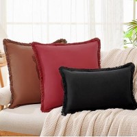 Zwjd Pillow Covers 12X20 Set Of 2 Black Throw Pillow Covers With Fringe Chic Cotton Decorative Pillows Square Cushion Covers For Sofa Couch Bed Living Room Farmhouse Boho Decor