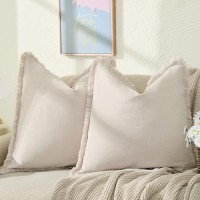 Zwjd Pillow Covers 20X20 Set Of 2 Beige Throw Pillow Covers With Fringe Chic Cotton Decorative Pillows Square Cushion Covers For Sofa Couch Bed Living Room Farmhouse Boho Decor