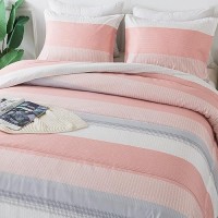 Andency Stripe Comforter Set King Size (104X90 Inch)  3 Pieces Pink Patchwork Striped Comforter  Soft Microfiber Down Alternative Comforter Bedding Set With Corner Loops