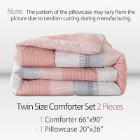 Andency Stripe Comforter Set Twin Size (66X90 Inch)  2 Pieces Pink Patchwork Striped Comforter  Soft Microfiber Down Alternative Comforter Bedding Set With Corner Loops