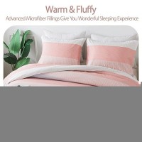 Andency Stripe Comforter Set Twin Size (66X90 Inch)  2 Pieces Pink Patchwork Striped Comforter  Soft Microfiber Down Alternative Comforter Bedding Set With Corner Loops