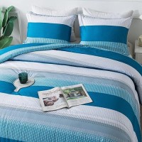 Andency Stripe Comforter Set Twin Size (66X90 Inch)  2 Pieces Teal Patchwork Striped Comforter  Soft Microfiber Down Alternative Comforter Bedding Set With Corner Loops