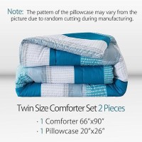 Andency Stripe Comforter Set Twin Size (66X90 Inch)  2 Pieces Teal Patchwork Striped Comforter  Soft Microfiber Down Alternative Comforter Bedding Set With Corner Loops