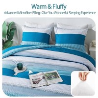 Andency Stripe Comforter Set Twin Size (66X90 Inch)  2 Pieces Teal Patchwork Striped Comforter  Soft Microfiber Down Alternative Comforter Bedding Set With Corner Loops