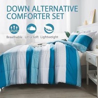 Andency Stripe Comforter Set Twin Size (66X90 Inch)  2 Pieces Teal Patchwork Striped Comforter  Soft Microfiber Down Alternative Comforter Bedding Set With Corner Loops