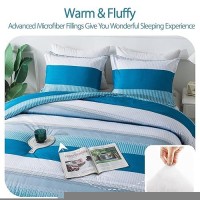 Andency Stripe Comforter Set King Size (104X90 Inch)  3 Pieces Teal Patchwork Striped Comforter  Soft Microfiber Down Alternative Comforter Bedding Set With Corner Loops