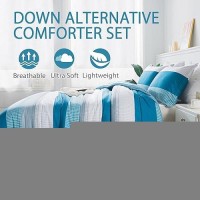 Andency Stripe Comforter Set King Size (104X90 Inch)  3 Pieces Teal Patchwork Striped Comforter  Soft Microfiber Down Alternative Comforter Bedding Set With Corner Loops