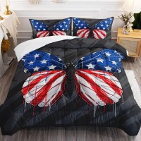 Bsntho Butterfly Twin Size Comforter Set For Kids American Flag Bedding Set Vintage All Season Comforter With 2 Pillowcases Ultr