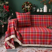 Handontime Red Plaid Couch Cover Christmas Decorations Sofa Cover For Couch Buffalo Check Sectional Couch Covers For Dogs Cats