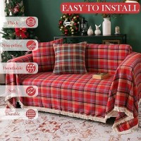 Handontime Red Plaid Couch Cover Christmas Decorations Sofa Cover For Couch Buffalo Check Sectional Couch Covers For Dogs Cats