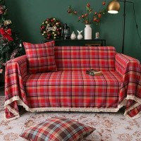 Handontime Red Plaid Couch Cover Christmas Decorations Sofa Cover For Couch Buffalo Check Sectional Couch Covers For Dogs Cats