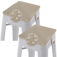 Gueglsa Indoor Outdoor Bar Stool Cushions 12X12 Inch Non Slip Square Seat Pad With Straps Waterproof Fade Resistant Small Metal Chair Cushion Set Of 2 Cushion Only  (Khaki)