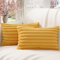 Pallene Faux Fur Plush Lumbar Throw Pillow Covers 12X20 Set Of 2 Luxury Soft Fluffy Striped Decorative Pillow Covers For Sofa