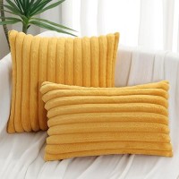 Pallene Faux Fur Plush Lumbar Throw Pillow Covers 12X20 Set Of 2 Luxury Soft Fluffy Striped Decorative Pillow Covers For Sofa