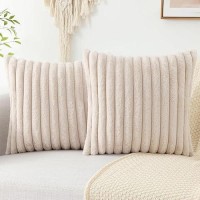 Pallene Faux Fur Plush Throw Pillow Covers 20X20 Set Of 2 Luxury Soft Fluffy Striped Decorative Pillow Covers For Sofa Couch