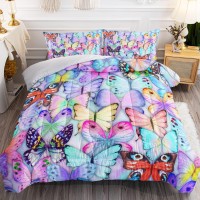 Bsntho Blue Butterfly Comforter Set Watercolor Tie Dye Bedding Set Flying Butterflies Printed Duvet For Girls Twin 1 Comforter 2