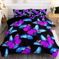 Bsntho Purple Blue Butterfly Comforter Set Twin Size 3 Pieces Flying Butterfly Pattern Bedding Set Lightweight Ultra Soft Microf