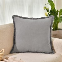 Zwjd Pillow Covers 24X24 Set Of 2 Gray Throw Pillow Covers With Fringe Chic Cotton Decorative Pillows Square Cushion Covers For Sofa Couch Bed Living Room Farmhouse Boho Decor