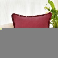 Zwjd Pillow Covers 20X20 Set Of 2 Burgundy Throw Pillow Covers With Fringe Chic Cotton Decorative Pillows Square Cushion Covers For Sofa Couch Bed Living Room Farmhouse Boho Decor