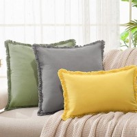 Zwjd Pillow Covers 20X20 Set Of 2 Olive Green Throw Pillow Covers With Fringe Chic Cotton Decorative Pillows Square Cushion Covers For Sofa Couch Bed Living Room Farmhouse Boho Decor