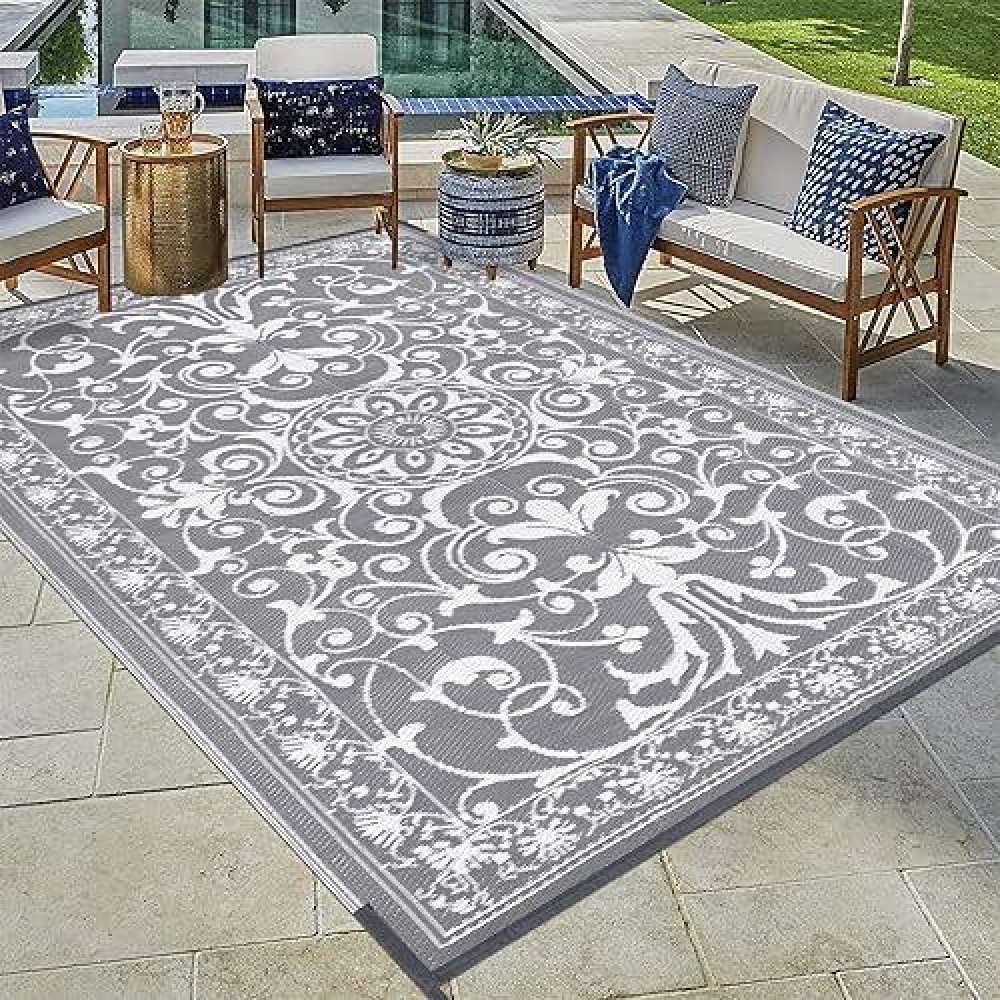 Vaukki Reversible Mat Fade Resistant Plastic Straw Rug Outdoor Plastic Patio Rug Lightweight Stain Proof Carpet For Patio Rv