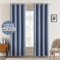 Miulee Linen Texture Curtains For Bedroom Solid 100 Blackout Thermal Insulated Stone Blue Curtains Grommet Room Darkening Curta