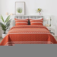 Andency Terracotta Quilt Set California King (112X104 Inch)  3 Pieces(1 Striped Triangle Printed Quilt And 2 Pillowcases)  Burnt Orange Bohemian Summer Lightweight Reversible Bedspread Coverlet Sets