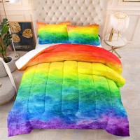 Bsntho Rainbow Comforter Set For Girls Colorful Bedding Set For Kids Teens Tie Dye Down Comforter Pastel Quilt Rainbow Duvet 3Pc