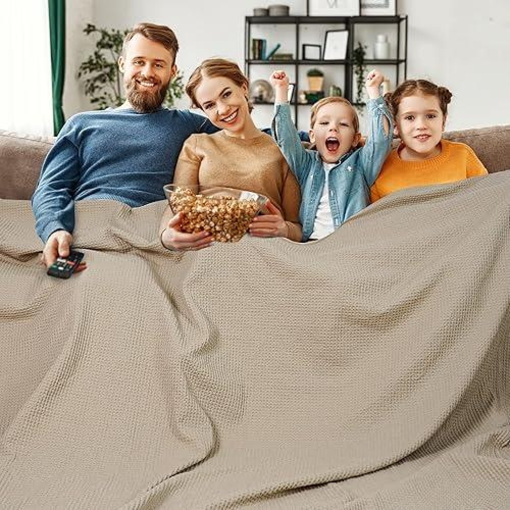 Phf 100 Cotton Waffle Weave Blanket Oversized King Size 120X 120 Washed Soft Lightweight Breathable Oversize Huge Blanket