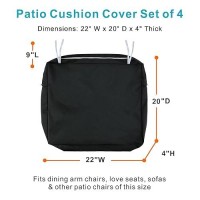 Nettypro Outdoor Cushion Slipcovers Waterproof 4 Pack Patio Chair Seat Cushion Covers With Zipper And Tie  22 X 20 X 4 Inch  Replacement Cover Only  Black