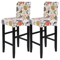 Searchi Printed Bar Stool Covers Set Of 2, Stretch Removable Washable Bar Stool Chair Covers, Counter Height Chairs Covers For Kitchen Dining Room Cafe Furniture (Orange Flower)