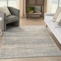 Nourison Essentials Indoor/Outdoor Solid Abstract Grey/Beige 6' X 9' Area Rug  Easy Cleaning  Non Shedding  Bed Room  Living Room  Dining Room  Backyard  Deck  Patio (6X9)