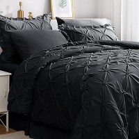 Jollyvogue Black Twin Size Comforter Sets 5 Pieces  Pintuck Bed In A Bag Comforter Set For Bedroom  Bedding Comforter Sets With Comforter  Sheets Ruffled Shams & Pillowcases