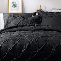 Jollyvogue Black Twin Size Comforter Sets 5 Pieces  Pintuck Bed In A Bag Comforter Set For Bedroom  Bedding Comforter Sets With Comforter  Sheets Ruffled Shams & Pillowcases