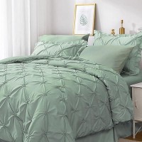 Jollyvogue Green Full Size Comforter Sets 7 Pieces  Pintuck Bed In A Bag Comforter Set For Bedroom  Bedding Comforter Sets With Comforter  Sheets Ruffled Shams & Pillowcases