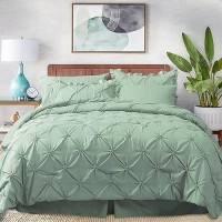 Jollyvogue Green Full Size Comforter Sets 7 Pieces  Pintuck Bed In A Bag Comforter Set For Bedroom  Bedding Comforter Sets With Comforter  Sheets Ruffled Shams & Pillowcases