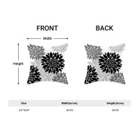 Black Pillow Covers 20X20 Inch 2 Pcs,Grey Colored Geometric Dahlia Decorative Throw Pillows,Summer Gray Flower Outdoor Decor Pillowcase Linen Square Cushion Cover Gift For Porch Patio Couch