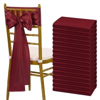 Fani 60 Pcs Burgundy Satin Chair Sashes Bows Universal Chair Cover For Wedding Reception Restaurant Event Decoration Banquet,Party,Hotel Event Decorations (7 X 108 Inch)