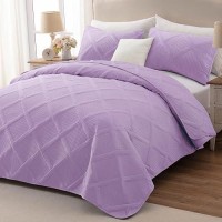 Exclusivo Mezcla Quilt Set King Size 3 Pieces Lilac King Quilt Bedding Set Lightweight Quilts Soft Bedspreads Modern Striped C