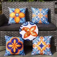 Onway Outdoor Pillow Covers Waterproof 16X16 Set Of 4 Floral Boho Decorative Throw Cushion Cover Farmhouse Pillows For Bench Cou