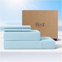 Rest Evercool Cooling Sheet Set King Size Light Blue Breathable Bed Sheets For Hot Sleeper And Night Sweats With Pillowcase