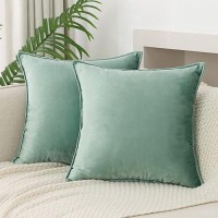 Jiahannha Velvet Sage Green Throw Pillow Covers Pack Of 2 Decorative Soft For Couch Sofa Bedroom Livingroom Car 18 18 Inches