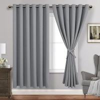 Jiuzhen Light Grey Blackout Curtains With Tiebacks Thermal Insulated Light Blocking And Noise Reducing Grommet Curtains For Bed