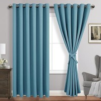 Jiuzhen Turquoise Blackout Curtains With Tiebacks Thermal Insulated Light Blocking And Noise Reducing Grommet Curtains For Bedr