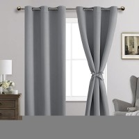 Jiuzhen Light Grey Blackout Curtains With Tiebacks Thermal Insulated Light Blocking Noise Reducing Grommet Curtains For Bedroom