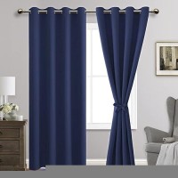 Jiuzhen Navy Blue Blackout Curtains With Tiebacks Thermal Insulated Light Blocking And Noise Reducing Grommet Curtains For Bedr