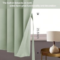 Jiuzhen Light Green Blackout Curtains With Tiebacks Thermal Insulated Light Blocking And Noise Reducing Grommet Curtains For An